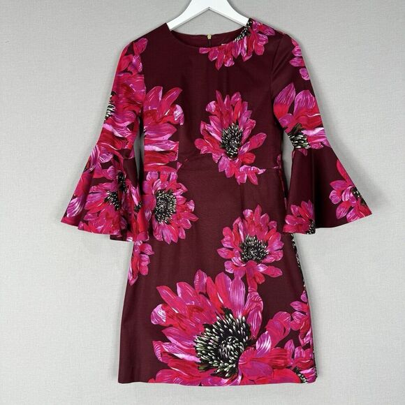 Trina Turk Womens Dress 2 Pink Splendid Floral Flare Sleeve Cocktail Romantic - Picture 1 of 16